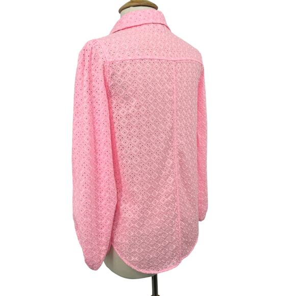 NWT Lilly Pulitzer Sea Breeze Eyelet Button Down Top Pink Blossom Womens Size M - Picture 10 of 15